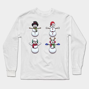 Happy Cartoon Snowmen Long Sleeve T-Shirt